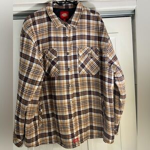 Dickies Men's Casual Plaid Shirt - Brown and Cream
